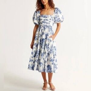 Abercrombie & Fitch Puff Emerson Sleeve Tiered Midi Dress Size Large